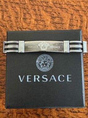 Versace Men’s Stainless Steel Medusa Plate Bracelet - Silver and Black
